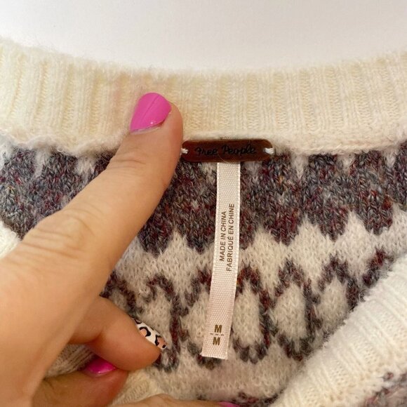 Free People Lock Lomand Off Shoulder Pullover Sweater Ivory M Wool Blend Knit - Picture 3 of 6